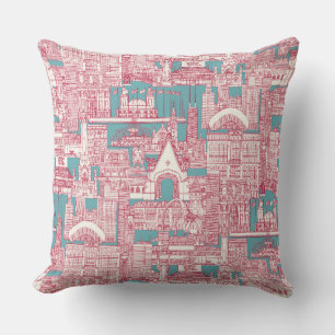 Coussin Chicago toile viva magenta turquoise