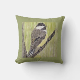 Coussin Chickadee Bird - peinture acrylique.