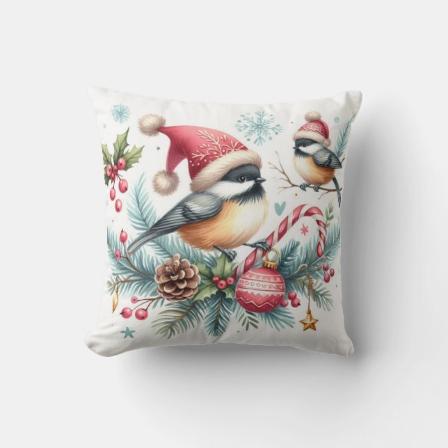 Coussin Chickadee de Noël (Recto)