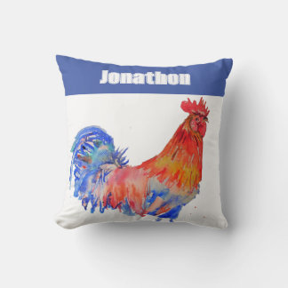 Coussin Chicken Rooster Bird Kids Boys Name Blue Red