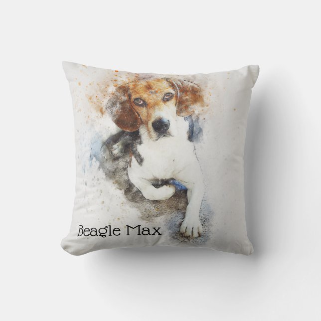 Coussin Chien à la mode de beagle d'aquarelle personnalisé (Recto)