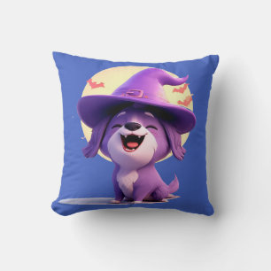 Coussin Chien adorable avec un chapeau de sorcière