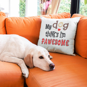 Coussin Chien amusant pun Pawesome Quirky Typographie