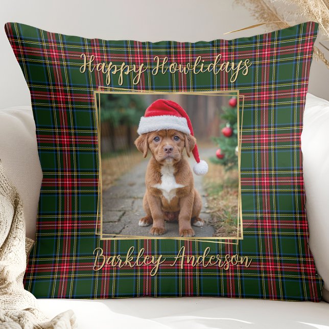 Coussin Chien animal de compagnie Noël Plaid Custom Gold P (Créateur téléchargé)
