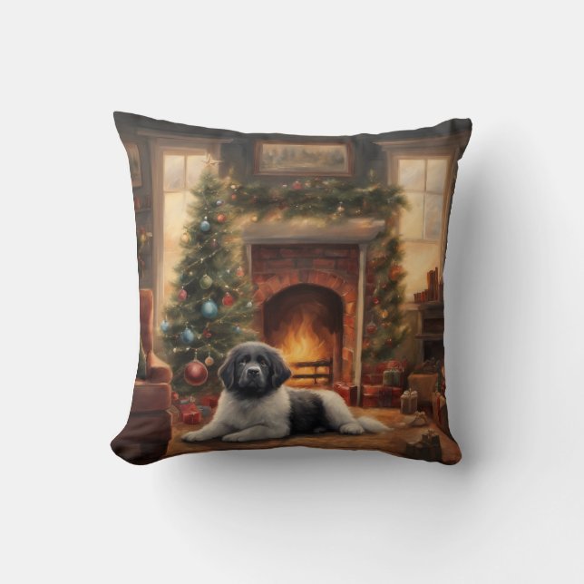 Coussin Chien Assis Devant Un Arbre De Noël (Recto)