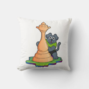 Coussin Chien aux échecs avec pièce d'échecs Queen