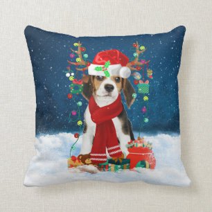 Coussin Chien beagle avec cadeaux de Noël