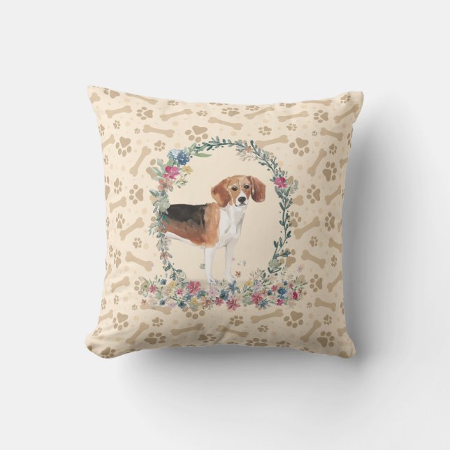 Coussin Chien beagle Empreinte de patte & Cute Florale (Recto)