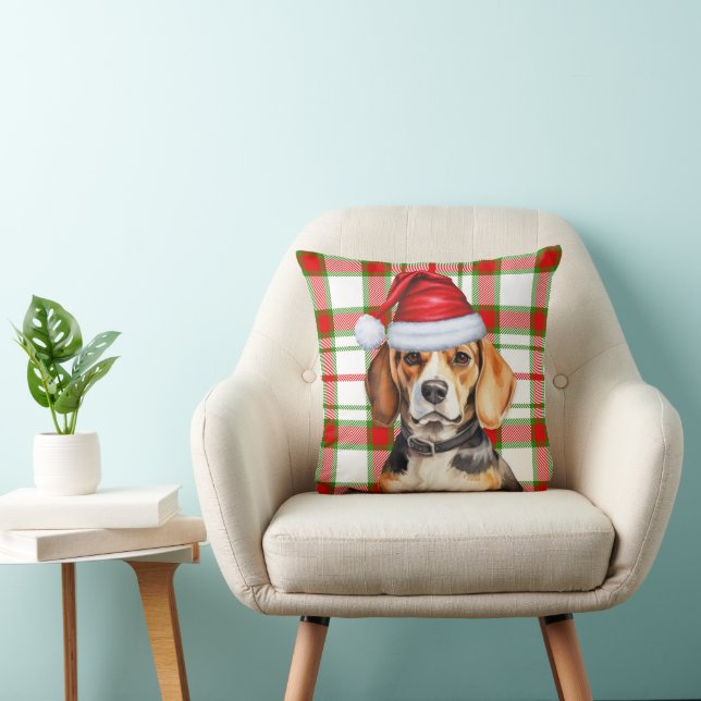 Coussin Chien beagle Rouge Vert Vacances Plaid Noël (Chaise)