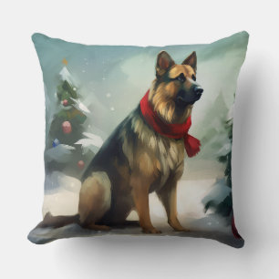 Coussin Chien berger allemand dans la neige de Noël