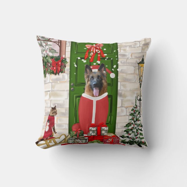 Coussin Chien berger allemand Noël (Recto)
