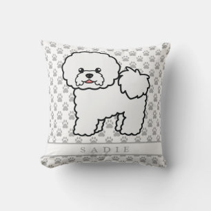 Coussin Chien Bichon Frise de dessin animé mignon & nom pe