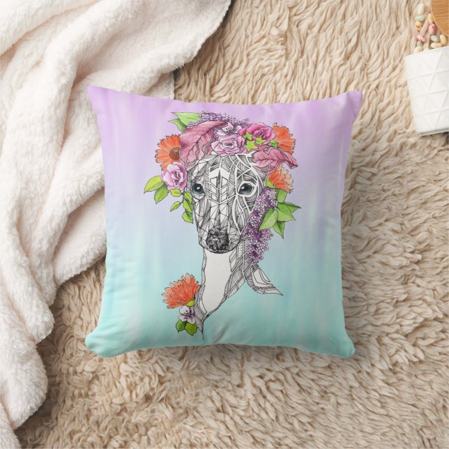 Coussin Chien blanc laiton italien tirant des fleurs art (Couverture)