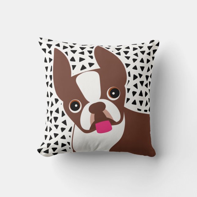 Coussin Chien Brown ou rouge de Boston Terrier (Recto)