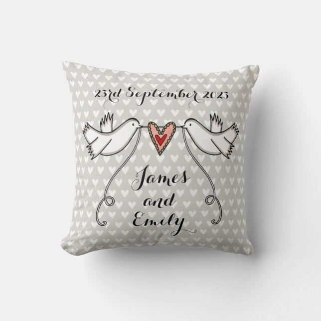 Coussin Chien cadeau Mariage Doves blanches personnalisées (Recto)
