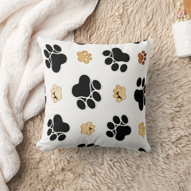 Coussin Chien canin noir et tan empreinte de patte blanc (Couverture)