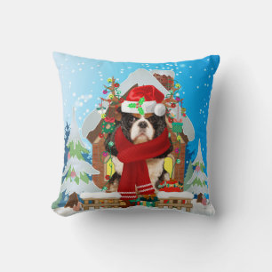 Coussin chien cavalier roi avec cadeaux de Noël