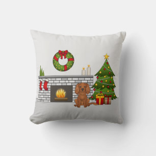 Coussin Chien Cavalier Ruby Dans Une Salle De Noël Festive