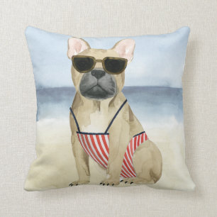 Coussin Chien chaud   Chiot En Lunettes De Soleil À La Pla