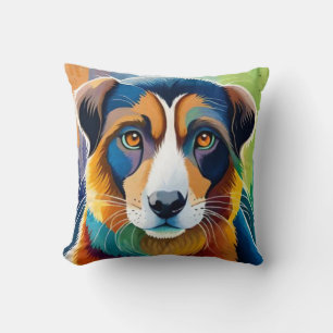 Coussin Chien coloré visage proche