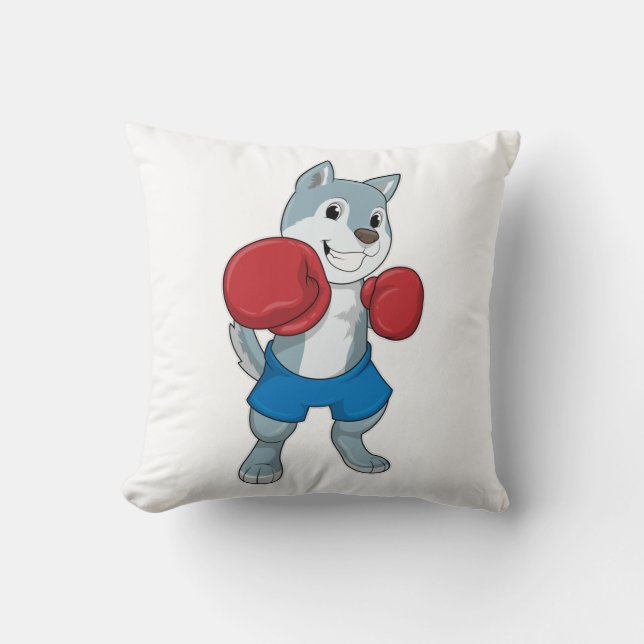 Coussin Chien comme boîte avec gants de boxe (Recto)