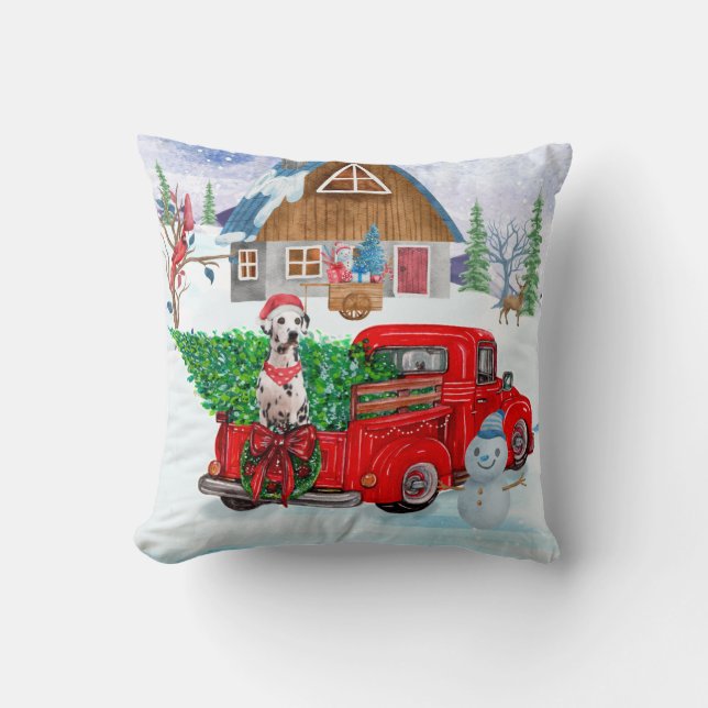 Coussin Chien dalmate en livraison de Noël Camion Neige (Recto)