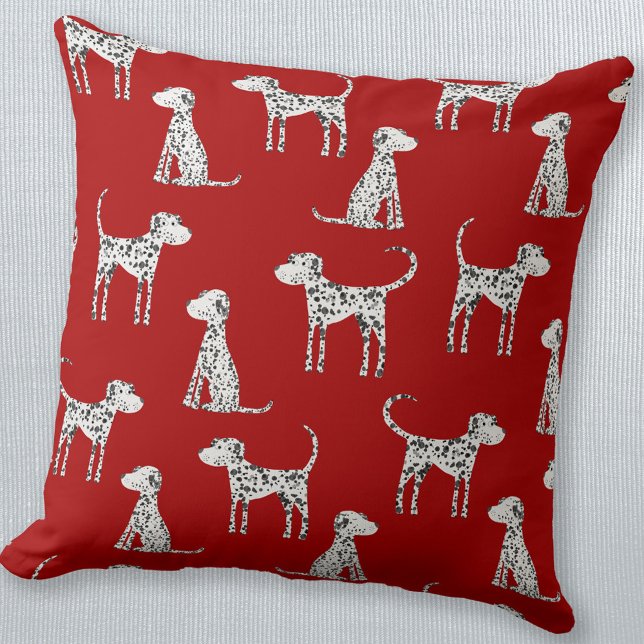 Coussin Chien dalmate rouge (Fun Dalmatian dog red pillow)