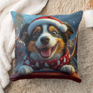 Coussin Chien de berger australien Montagnes Russes Noël