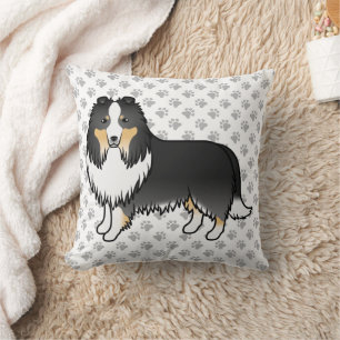 Coussin Chien de berger des Shetland tricolore Dessin anim