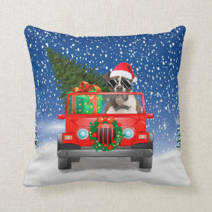 Coussin Chien de boîte avec cadeaux de Noël