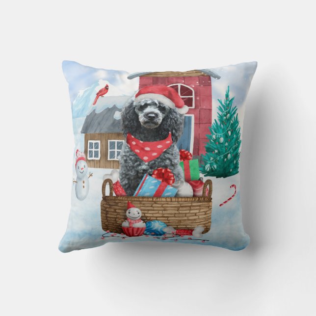 Coussin Chien de caniche dans la neige Maison de chien de  (Verso)