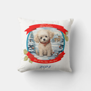 Coussin Chien de caniche de Noël