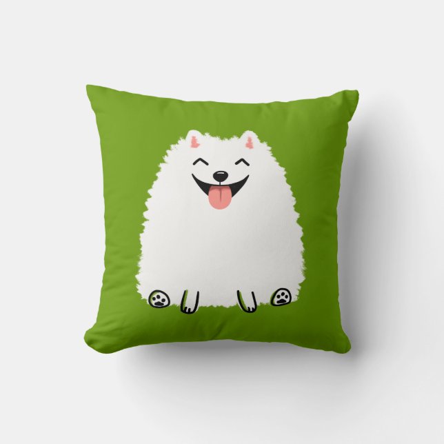 Coussin Chien de caricature de Poméranie blanc et drôle (Recto)