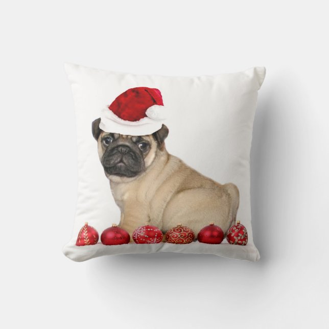 Coussin Chien de carlin de Noël (Recto)