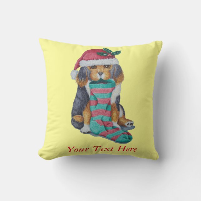 Coussin chien de chiot noir et brun mignon pour noël (Recto)