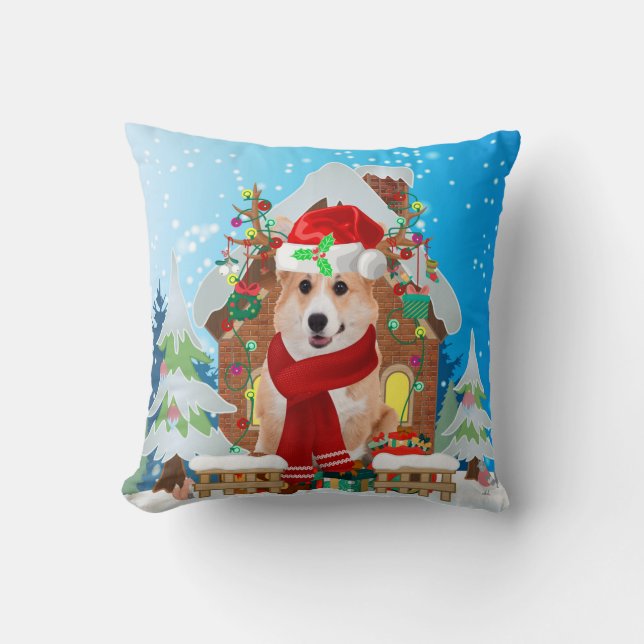 Coussin Chien de Corgi avec cadeaux de Noël (Recto)