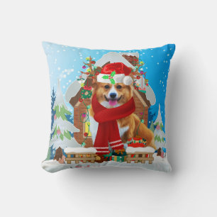 Coussin Chien de Corgi avec cadeaux de Noël