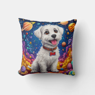 Coussin Chien de dessin animé mignon dans l'espace