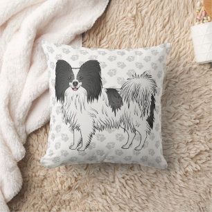 Coussin Chien de dessin animé Papillon noir et blanc avec