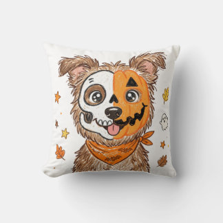 Coussin Chien de Halloween Mignon Demi-Squelette Demi-Citr