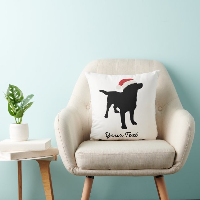Coussin Chien de laboratoire noir avec chapeau de Noël (Chaise)