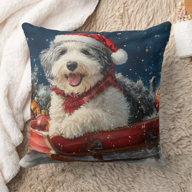 Coussin Chien de mouton anglais dans Sledge Let it neige C (Couverture)