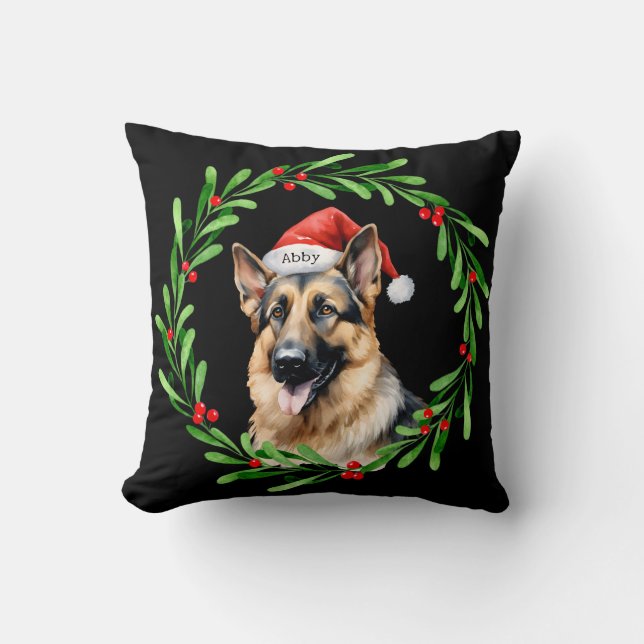 Coussin Chien de Noël Berger allemand Père Noël (Recto)