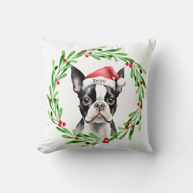 Coussin Chien de Noël Boston Terrier Terrier Fêtes Animaux (Recto)