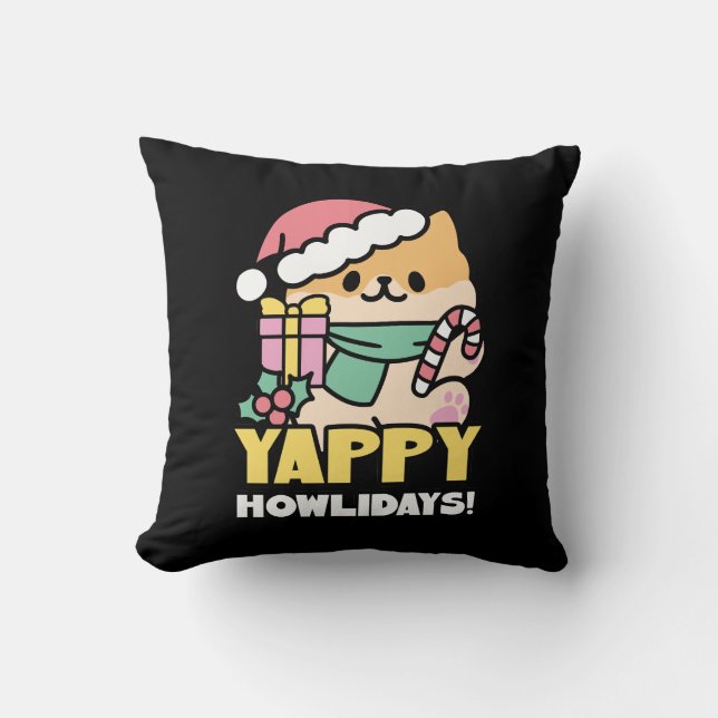 Coussin Chien de Noël mignon - Yappy Howlidays (Recto)