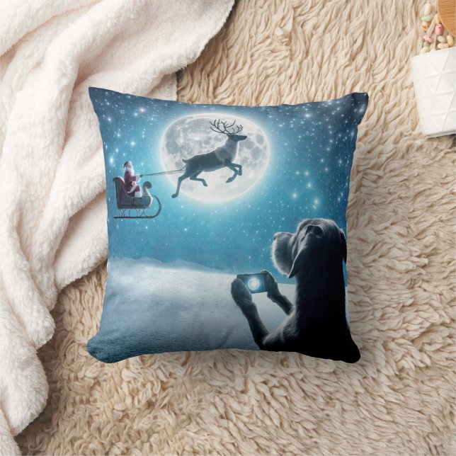 Coussin Chien De Noël Photographiant Le Père Noël À Sleigh (Couverture)