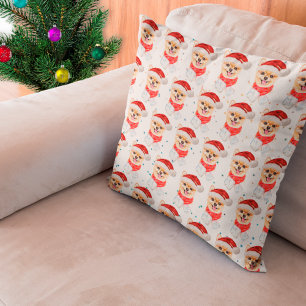 Coussin Chien de Poméranie Étoiles de Noël