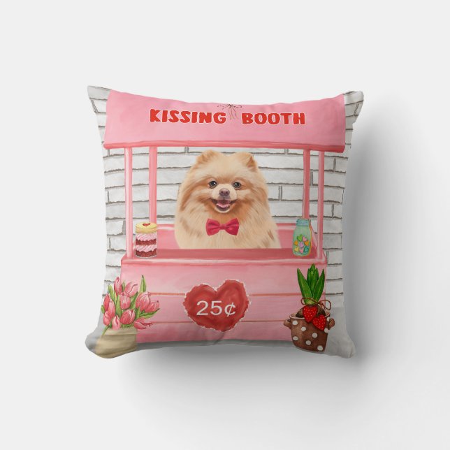 Coussin Chien de Poméranie Valentine's Day Kissing Booth (Recto)