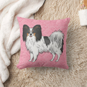 Coussin Chien de race jouet Papillon tricolore sur coeurs