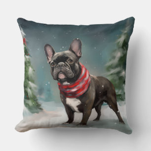 Coussin Chien de taureau français à Noël de neige